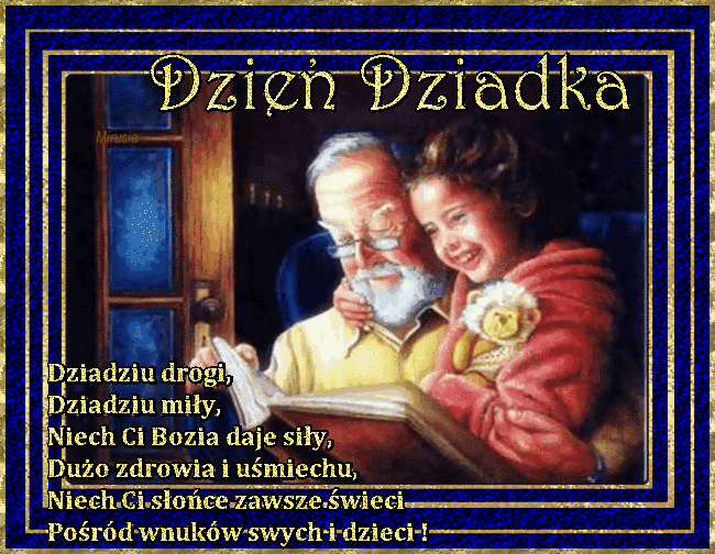 Wnuczka przytula swojego dziadka w dniu jego święta